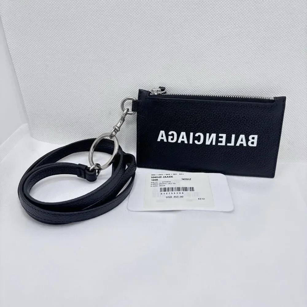 Balenciaga x Fragments Leather Logo Lanyard Card Holder Wallet ID Black